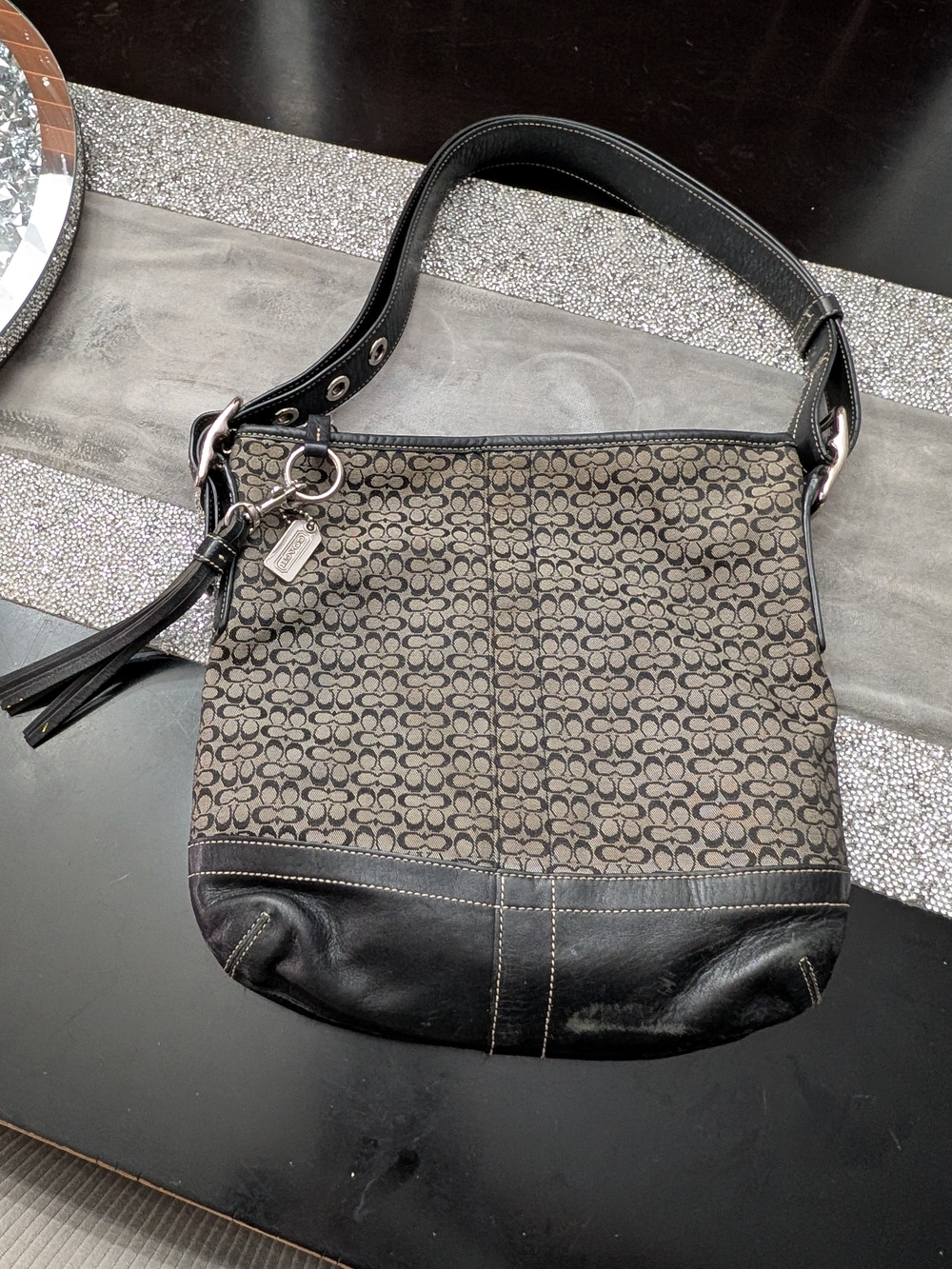 Coach Signature Canvas and Leather Hobo Bag in Brown/Black